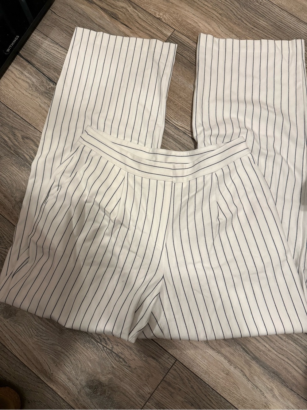 White Pinstripe Wide Leg Pants